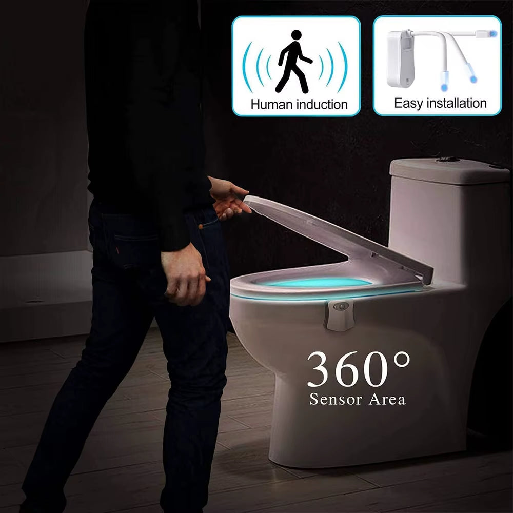 Toilet Bowl Night Light with Motion Sensor LED Lamp, Fun 16 Colors Changing Bathroom Nightlight Add on Toilet Bowl Seat