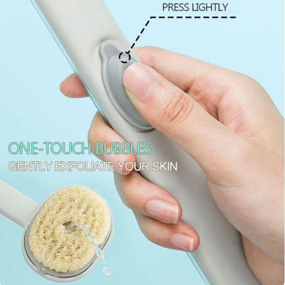 Soft Shower Brush Liquid Bath Soap Dispenser Long Handle Rear Back Scrubber Body Exfoliator Deep Mud Clean for Wet Dry Brushing