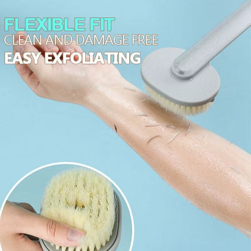 Soft Shower Brush Liquid Bath Soap Dispenser Long Handle Rear Back Scrubber Body Exfoliator Deep Mud Clean for Wet Dry Brushing