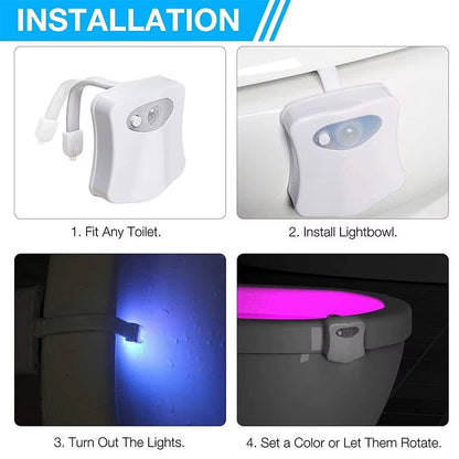 Toilet Bowl Night Light with Motion Sensor LED Lamp, Fun 16 Colors Changing Bathroom Nightlight Add on Toilet Bowl Seat