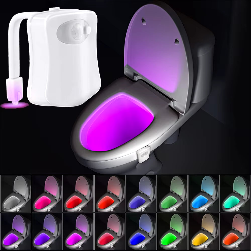 Toilet Bowl Night Light with Motion Sensor LED Lamp, Fun 16 Colors Changing Bathroom Nightlight Add on Toilet Bowl Seat